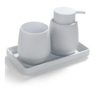 AJEUNGAIN White Bathroom Accessories Set, Modern 3 Pcs Bathroom Essentials - Soap Dispenser, Toothbrush Holder & Tray, Countertop Vanity Organizer (White)