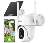 Ajex 3K/5MP Solar Security Camera Outdoor Wireless with 5w Solar Panel, 360° Solar Battery Powered, 2.4G Wifi CCTV Camera Outdoor, Color Night Vision, PIR Motion Detection, APP Alert, Work with Alexa
