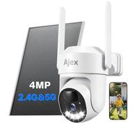 Ajex 4MP Solar Wireless Security Camera, 2.4G&5G WiFi, Full HD Night Vision, Pan-Tilt Control, Smart Motion Detection, Two-Way Audio, IP66 Waterproof, 100% Wireless Camera Ideal for Home & Business
