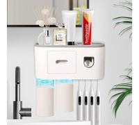 Ajex Toothbrush Holders Wall Mounted,Toothbrush Holder with Automatic Toothpaste Dispenser,Bathroom Accessory Storage Organiser with 4 Slots and 2 Magnetic Cups,Toothbrush Holders for Bathroom