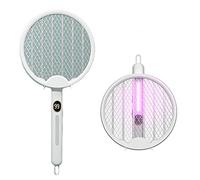 AJEYPMZ Indoor Household Mosquito Killing Swatter With Power Display, Two-In-One Folding Rotary Electric Fly Zapper,White1,50 * 24cm