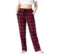 AjezMax Women's Check Woven Pyjama Bottoms Trousers Cotton Micro Fleece Soft Warm Lounge Sleep Pants S58 Size M