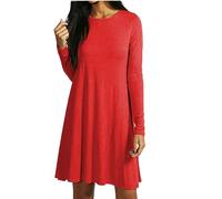AJFASHION Women Long Sleeve Swing Dress Ladies Casual Flared A Line Skater Dress Top Size Red 12/14