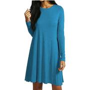 AJFASHION Women Long Sleeve Swing Dress Ladies Casual Flared A Line Skater Dress Top Size Turquoise 16/18