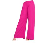 AJFASHION Womens Plain Plazzo Ladies Casual Wide Leg Flared Plain Palazzo Fancy Party Elasticated Stretch Pants UK Plus Size 8,10,12,14,16,18,20,22,24,26 Fuchsia