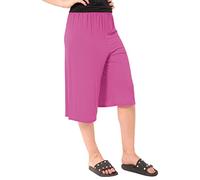 AJFASHION Womens Plain Wide Leg Culottes 3/4 Length Shorts Ladies Trousers Elastic Waist Cropped Culottes Casual Summer Palazzo Pants UK Sizes 8 10 12 14 16 18 20 22 24 26 Fuchsia