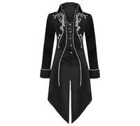 AJGEGJE Steampunk Vintage Tailcoat Men, Medieval Gothic Coat Frock, Victorian Renaissance Halloween Adult Tailcoat (Black, 3XL)