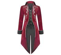 AJGEGJE Steampunk Vintage Tailcoat Men, Medieval Gothic Coat Frock, Victorian Renaissance Halloween Adult Tailcoat (Red, S)