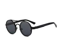 AJIAO Sunglasses Black Lens Sunglasses Men Round Vintage Steampunk Sun Glasses For Women Gold Silver Metal Flat Top Uv400