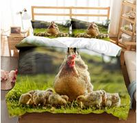 AJIGEN Double Duvet Set Green Chicken Ultra Soft Easy Care Microfiber Bedding Double Bed Set with 2 Pillow Cases 50x75cm - Fluffy Luxury Design -Cosy Warm Duvet Cover With zipper