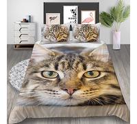 AJIGEN Super King Duvet Set khaki tabby cat 260cm X 220cm - 100% Microfiber Easy Superking Duvets Sets With 2 Pillowcases 50x75cm - Textured Cosy Breathable Duvet Cover