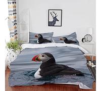 AJIGEN Superking Duvet Cover Grey Puffin Ultra Soft Easy Care Microfiber Bedding with 2 Pillow Cases 50x75cm - Fluffy Luxury Design -Cosy Warm Duvet Set With zipper