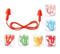 Ajinacious 6 Pairs Corded Silicone Earplugs, Pink, Blue, Red, Black, Green, Yellow, In-Ear, Noise Protection, Swimming, Sleeping, Studying, Traveling, Shooting Range