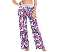 AJINGA Blooming Florals Watercolor Pajama Pants Casual Stretch Pant Drawstring Palazzo Lounge Pants Wide Leg