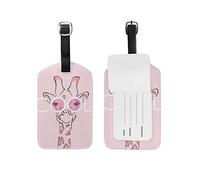 AJINGA Pink Cool Cute Giraffe Luggage Tag Travel ID Label Leather for Baggage Suitcase Carry-on Id 1 Piece