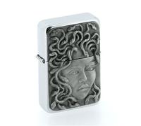 AJinTheForest Trading Ltd Star Chrome Lighter with an English Pewter Emblem, MEDUSA, EXCLUSIVE to AJF, Personalised Engraved Free