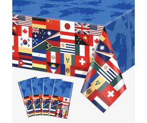 AJINXIN 4 PCS International Flag Tablecloths, 130x220cm World Country Flag Table Cloths for Olympics Party Football Party Olympic Decorations Festival Events Celebration