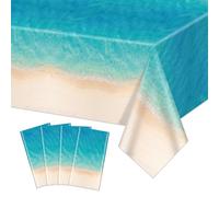 AJINXIN 4 PCS Ocean Beach Tablecloths, Ocean Waves Table Cloths Summer Blue Table Covers for Beach Theme Party and Summer Birthday Party Decorations, 130 x 220 cm
