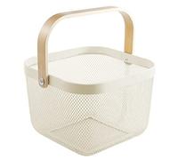 AJIODA Metal Mesh Steel Basket, Storage Organizer, Multi-functional Hanging Kitchen Baskets, Fruit Basket Bin with Bamboo Handle, Beige