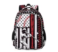 Ajiusmm American Flag Backpack for Boys Baseball School Back pack Waterproof Kids BookBag for Elementary Middle School, Black White, M, Baseball Flag