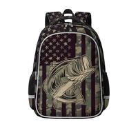 Ajiusmm American Flag Backpack for Boys Camo Deer Travel Back Pack Waterproof Kids BookBag for Elementary Middle School, Camo, M, Camo Fish