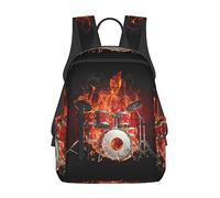AJIUZI For Rock Drum Fire Flame Skull Skeleton travel backpack lightweight bookbag casual daypack with bottle side pockets