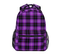 AJIUZI Purple Black Tartan Plaid Laptop Backpack 16 Inch School Travel Bags Bookbag for Kids Boys Business