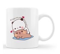 AJIYBN Bu Du Coffee Mug - Cute Bear Cup, Panda Love Couple Bears Novelty White Ceramic Tea Cup, Gifts for Couples Lover, Him Her - 11 Oz