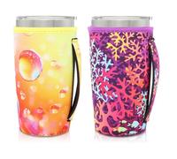 AJLTPA Neoprene Insulated Sleeves Cup Holder with Handle for 20oz Tumbler Cups, Reusable Iced Coffee Sleeve Compatible with Starbucks Trenta, Dunkin Large, more(Gradient & Sea Coral(2 Pack))