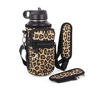 AJLTPA Water Bottle Holder with Adjustable Padded Shoulder Strap and 2 Pockets, Water Bottle Sleeve Carrier Compatible with Rambler 26 oz Bottle & 32oz Hydro Flask and More (Classic Leopard)