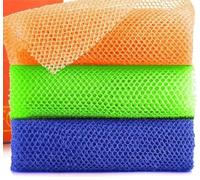 AJMDGW 3 Pieces Bath Sponge Net Long Net Bath Sponge Exfoliating Shower Body Scrubber Back Scrubber Skin Smoother,Great for Daily Use(Orange Blue Green)