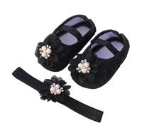 AJMDGW Baby Girls Sequin Glitter Shoes Soft Sole Prewalker Princess Party Dress Crib with Bowknot Headband(J Black,0-6 Months)