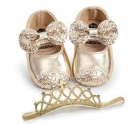 AJMDGW Baby Girls Sequin Glitter Shoes Soft Sole Prewalker Princess Party Dress Crib with Bowknot Headband(H Sequin Gold,12-18 Months)