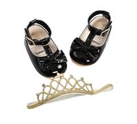 AJMDGW Baby Girls Sequin Glitter Shoes Soft Sole Prewalker Princess Party Dress Crib with Bowknot Headband(Z Black,6-12 Months)