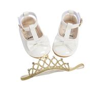 AJMDGW Baby Girls Sequin Glitter Shoes Soft Sole Prewalker Princess Party Dress Crib with Bowknot Headband(Z White,12-18 Months)