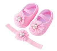 AJMDGW Baby Girls Sequin Glitter Shoes Soft Sole Prewalker Princess Party Dress Crib with Bowknot Headband(J Pink,12-18 Months)