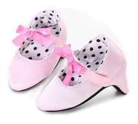AJMDGW Baby Girls Sequin Glitter Shoes Soft Sole Prewalker Princess Party Dress Crib with Bowknot Headband(X Light Pink High Heel,6-12 Months)