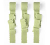 AJMDGW Cotton Linen Ribbon 1.5" x 7Yds Golden Yellow Boho Vintage Rustic Ribbon Handmade Fringe Frayed Cloth Fabric Ribbon for Gift Wrapping Wedding Invitations Bridal Bouquets DIY Crafts(Light Green)