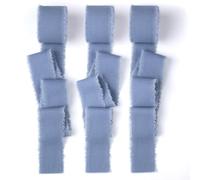 AJMDGW Cotton Linen Ribbon 1.5" x 7Yds Golden Yellow Boho Vintage Rustic Ribbon Handmade Fringe Frayed Cloth Fabric Ribbon for Gift Wrapping Wedding Invitations Bridal Bouquets DIY Crafts(Denim Blue)