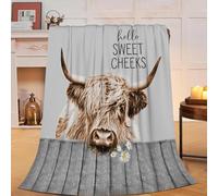 AJMDGW Highland Cow Print Blanket and Throws Cute Rustic Farm Animal Cow and Flowers Throw Blankets Soft Cozy Fleece Plush Warm Flannel Bedding Blanket for Girls Kids Adults Couch Travel(Hello Highlan