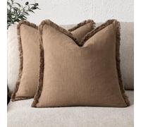 AJMDGW Set of 2 Decorative Linen Fringe Lumbar Throw Pillow Covers Boho Farmhouse Cushion Cover with Tassels Soft Accent Pillowcase for Couch Sofa Bed Living Room Home Decor(Brick,24"x24" 2 Pieces)