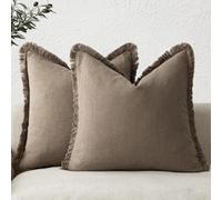 AJMDGW Set of 2 Decorative Linen Fringe Lumbar Throw Pillow Covers Boho Farmhouse Cushion Cover with Tassels Soft Accent Pillowcase for Couch Sofa Bed Living Room Home Decor(Cocoa Brown,24"x24" 2 Piec