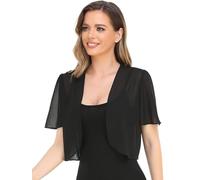 AJMDGW Women Bolero Shrug Soft Chiffon Open Front Sheer Short Sleeve Cropped Cardigans for Evening Dress(Black,XXL)