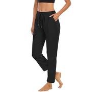 AJMDGW Women's Yoga Joggers Lightweight Plain Tracksuit Bottoms Sport Pants Running with Pockets Solid Sweatpants Tapered Leg Drawstring Trousers Sweat Ladies(Black,L)