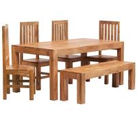 Ajmer Light Mango Wood 6 Seater Dining Set with 4 Chairs and 1 Bench