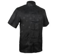 AJOHBM Dark Blue Chinese Men's Silk Satin Kung-Fu Shirt Top