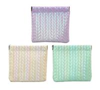 AJOJO 3 Pcs Portable Snap Pouch, Waterproof No Zipper Self-Closing Iridescent woven Small Makeup Pouch, 2026 New Closure Organizer Makeup Bag, Pink+Blue+Green, Purple+yellow+green