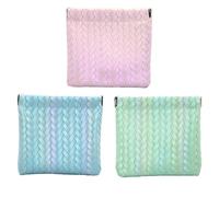 AJOJO 3 Pcs Portable Snap Pouch, Waterproof No Zipper Self-Closing Iridescent woven Small Makeup Pouch, 2026 New Closure Organizer Makeup Bag, Pink+Blue+Green
