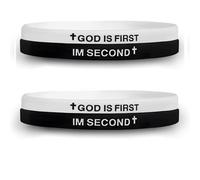 AJORR God Is First Silicone Bracelet - Christian Wristbands with Cross and Bible Verse - Inspirational Faith Gift for Men, Women, and Youth, One Size, Rubber, no gemstone
