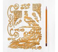 Ajoure Wooden Chipboard Lasercut Large Embelishments # Art Nouveau Peacock Silhouette Feather Border Corner Vintage Veneer Woodcraft Art Deco
